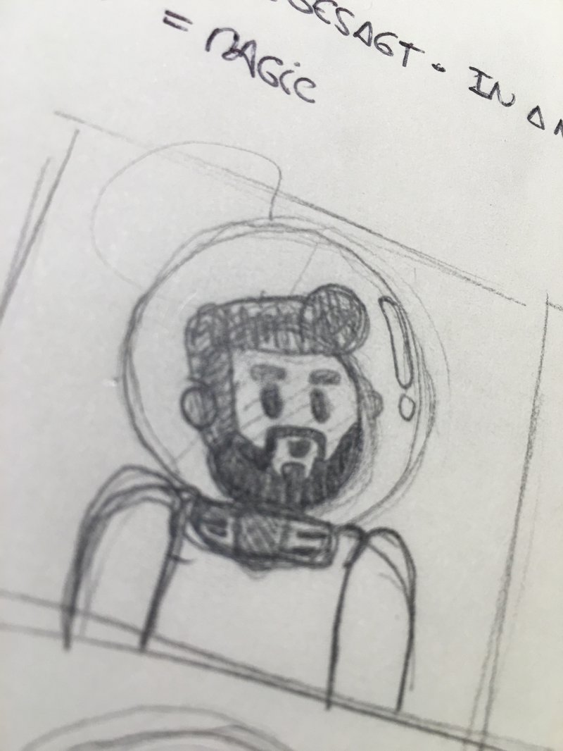 Here we have the sketch of one of our brave astronauts that will discover the universe using our game!
