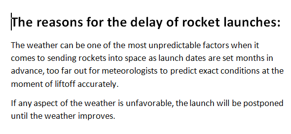 we have a database of the reasons for the delay of rocket launches