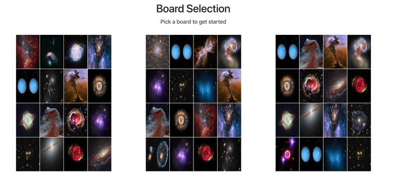 We selected images from the Hubble Space Telescope <3 and created "Loteria" boards with them :D 