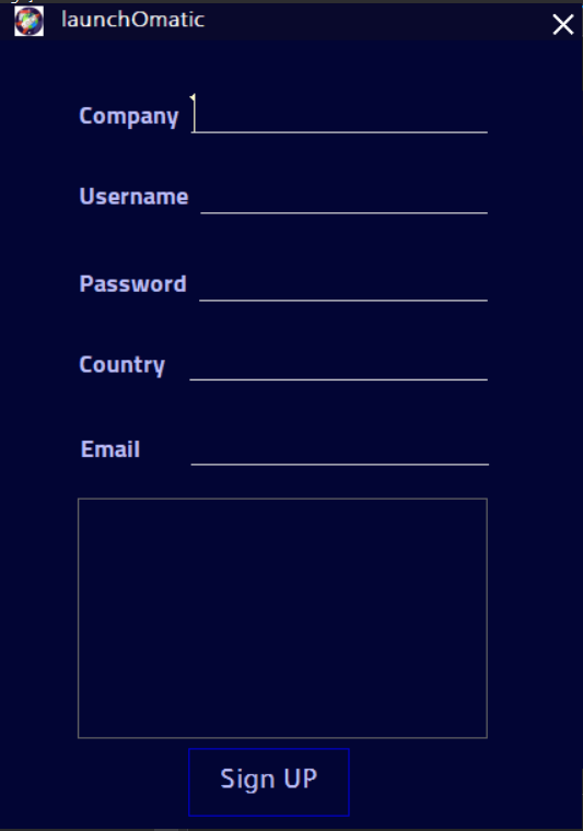 sign up interface